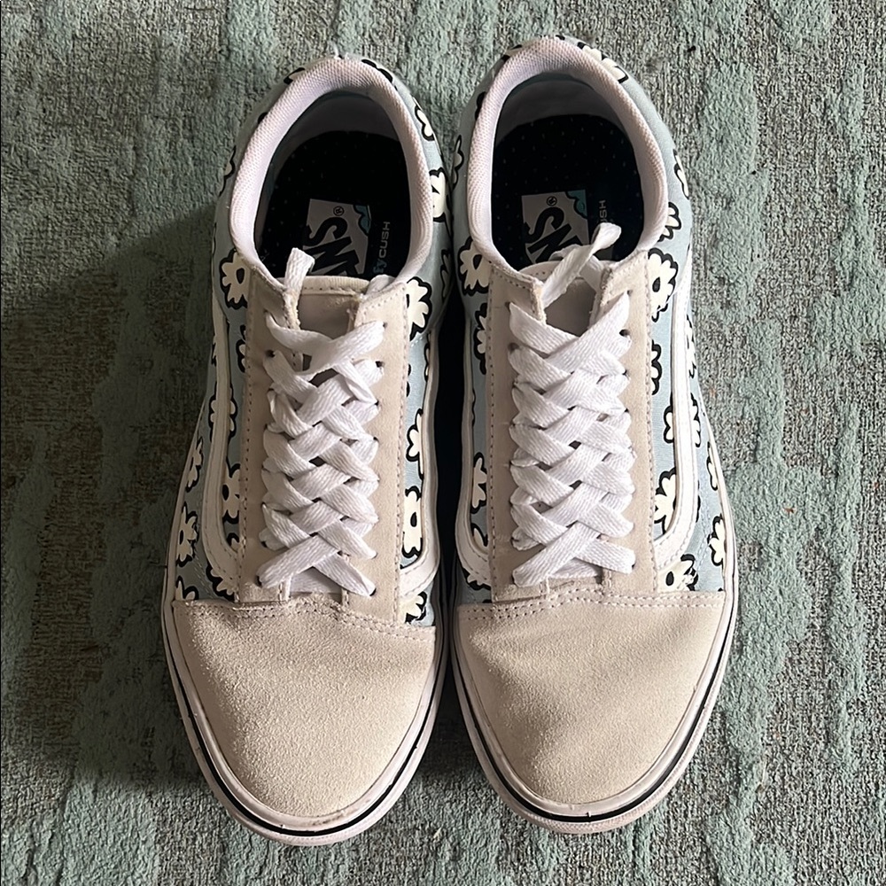 Vans White and Black Floral Sneakers